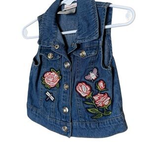 Little Lass Denim Embroidered Baby Girls Vest 18M Country Western Floral Cowgirl
